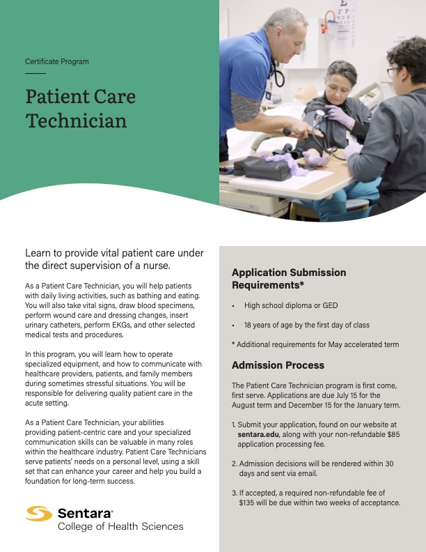 Patient Care Technician Certificate Programs in VA - Sentara College